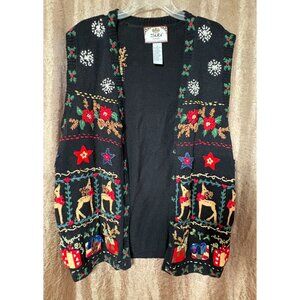 Vintage Tiara International Christmas Sweater Vest Reindeer Women's 1XL Cotton 3